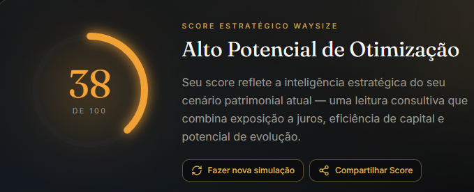 Score Estratégico WaySize exibindo nota de potencial de otimização patrimonial